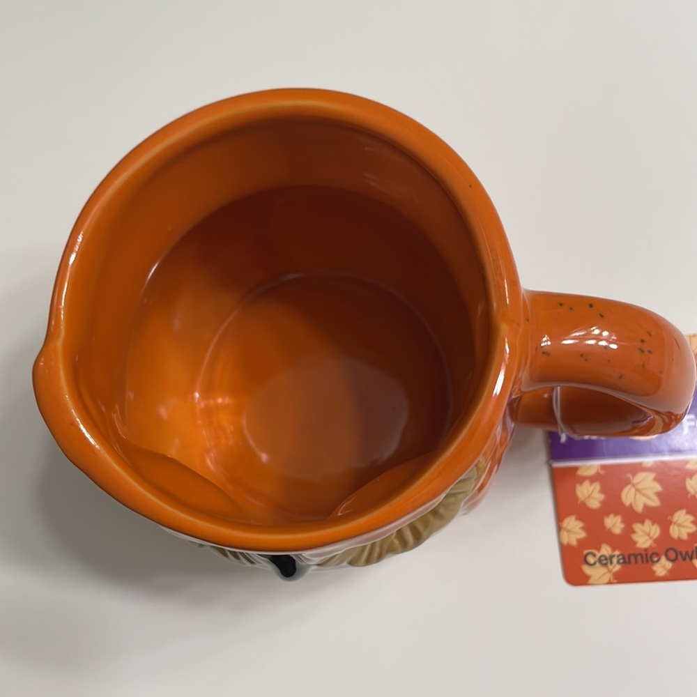 NEW ! Fall Fest Ceramic Figural owl coffee Mug Tea cup spice Orange Brown - Picture 5 of 8